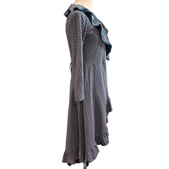 Matilda Jane Dress Womens S Blue Geometric Polka Dot Wrap Ruffle Midi Feminine - Picture 4 of 8